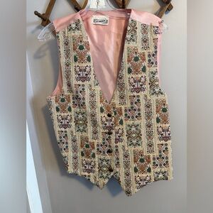 Vintage tapestry Grannycore vest metal buttons cream and pink with florals M